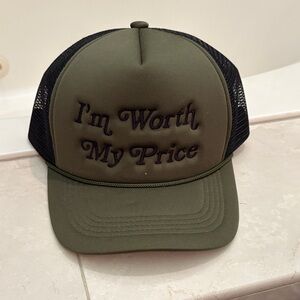 Olive Green Trucker Hat with Embroidered Text